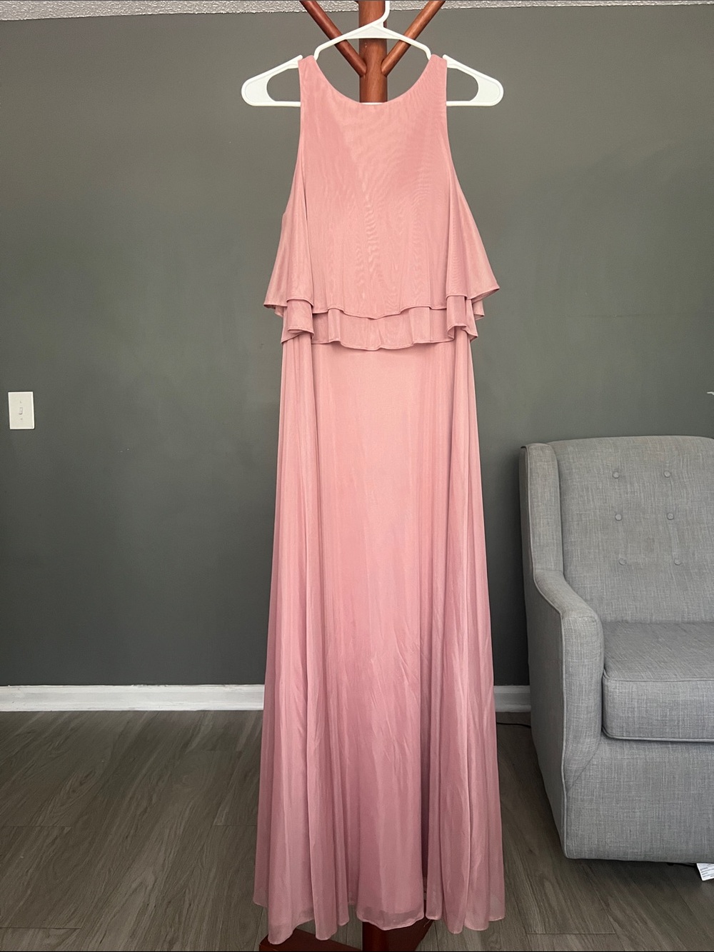 Azazie Dusty Rose Ruffled Halter Wedding Dress